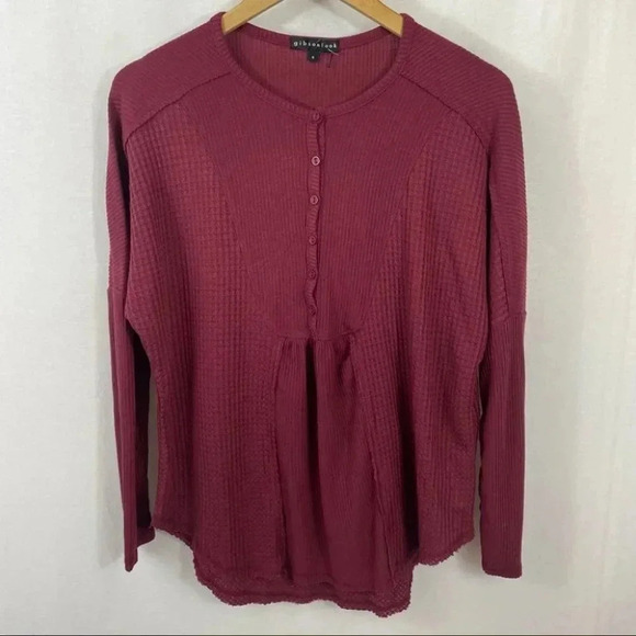 Gibson Look Mixed Rib Waffle Knit  Henley - Picture 2 of 11